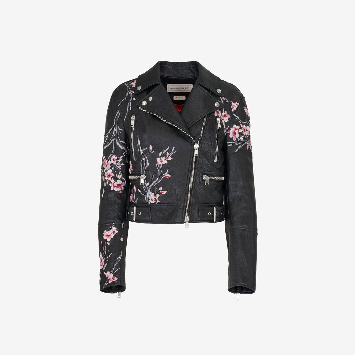 Alexander McQueen Women's Black Blossom Biker Jacket - 2 (Lambskin)